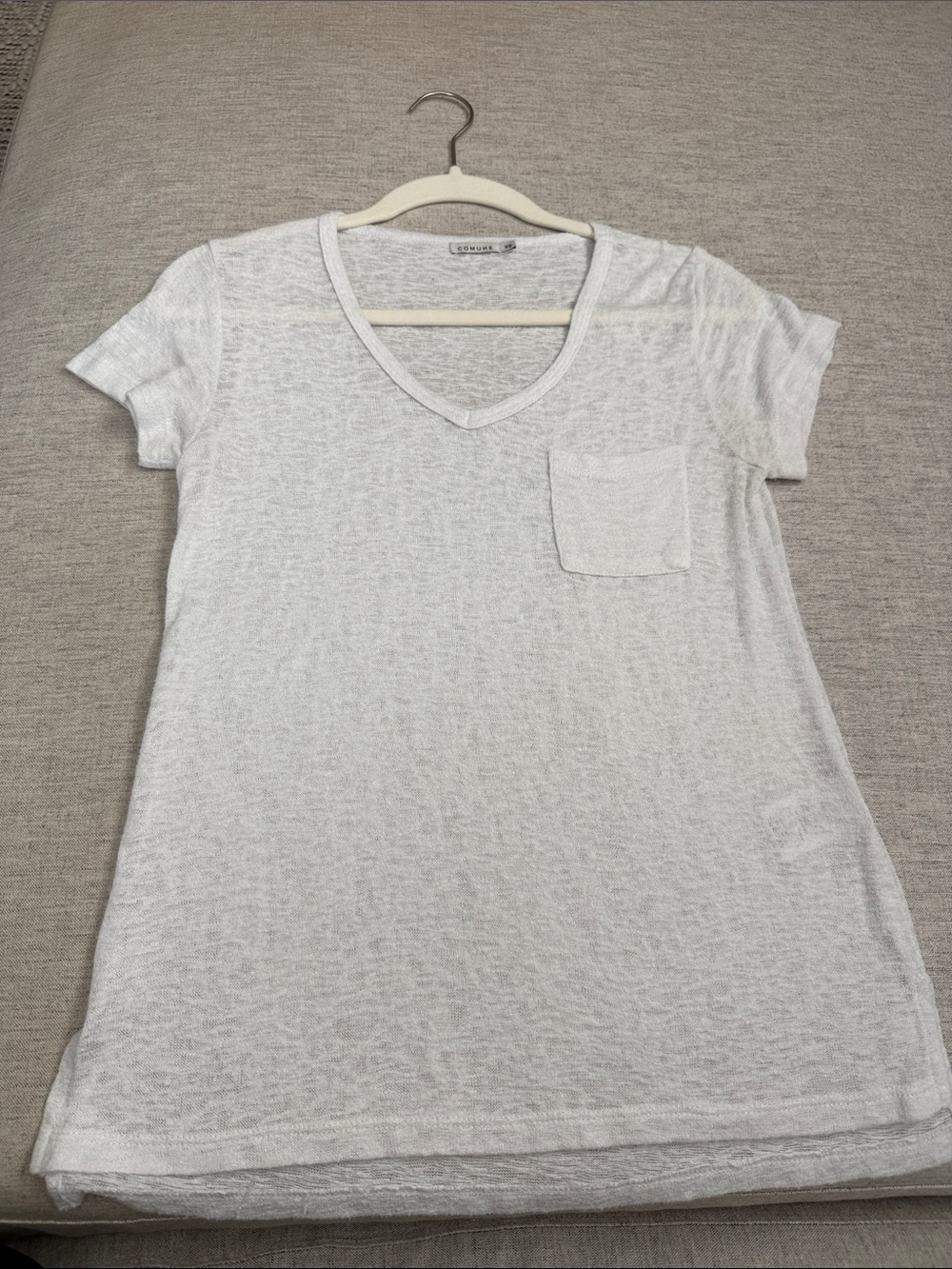 Lightweight White V-Neck Pocket Tee - Women